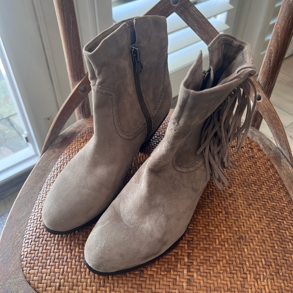 Sam Edelman Taupe Ankle Booties with Fringe